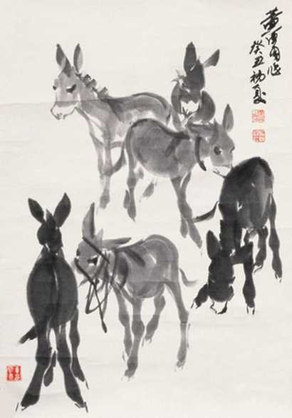 黄胄 驴 镜心